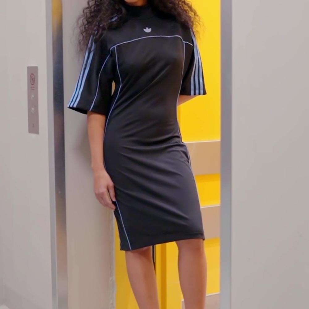 Adidas Originals Mock Collar Fitted Dress Black/Blue Sizes XS and S NWT